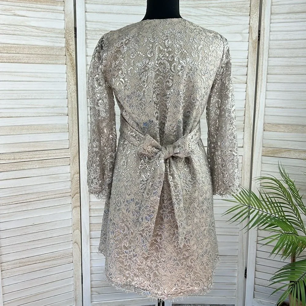 Corey Lynn Calter Anthropologie Metallic Lace Skater Mini Dress XS